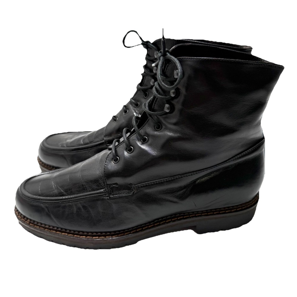 Elli Bartoli Black Leather Combat Boots Lace-Up Size 41 Italy Fur Lug Sole US 10